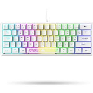 60% Compact Gaming Wit Keyboard, USB Wired Membraan Mini Toetsenbord Met 62-Toetsen, Mechanisch Voelen Keycaps, Optisch Chroma RGB-Verlichting, Ultra-light, UK Layout, PC Laptop Computer Mac