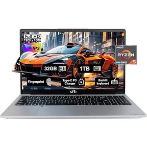 NIMO 15,6 inch FHD IPS zakelijke gaming-laptop, 6-cores AMD Ryzen 5 6600H, 32 GB DDR5 RAM 1 TB SSD (Beat i5-12450H, tot 4,5 GHz), 100 W Type-C, 6-cores 660M GPU, vingerafdruk, verlicht toetsenbord,
