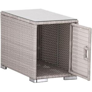 Calma Lux® Salontafel, bijzettafel, tuintafel, theetafel, tafel, tuinmeubelen, koffietafel, balkontafel, terras, bergtafel met opbergruimte en glasplaat, 75 x 40 x 50 cm, polyrotan glas (beige)