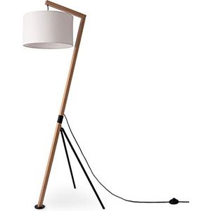 Paco Home Vloerlamp Bureau Tafellamp Vintage Deco Woonkamer Lampenkap Leeslamp Bedlamp Galg Lamp E27, Soort lamp: Staande lamp - Bamboe, Kleur:Wit (Ø38cm)