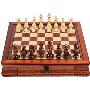 Schaak Schaakbord Schaakspel Schaakbord Game Magnetische Solid Wooden Chess Setwith 2 gebouwd in opslagladen 2 bonus extra Queens schaken for beginners, kinderen en volwassenen Schaken Schaakset (Siz