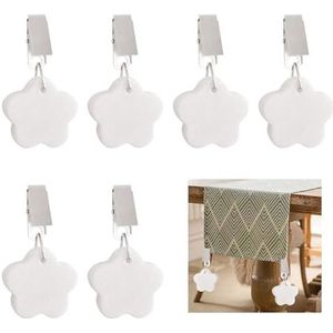 MOROBOR Marmeren tafelkleed hanger, 6 stuks witte pruimenbloesem vormige metalen clip tafelkleed gewichten hangers voor tafelkleed decoratie
