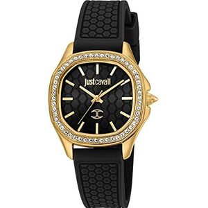 Just Cavalli Analoog kwartshorloge voor dames met siliconen armband JC1L263P0025, Zwart, Modieus