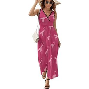 Roze bewustzijn lint dames lange jurk mouwloze maxi-jurk zonnejurk strand feestjurken avondjurken S