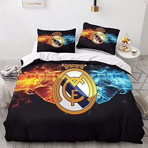 Real Madrid Beddengoedset, 3D bedrukt, 3-delig, microvezel, dekbedovertrek en kussenslopen met ritssluiting, King (220 x 240 cm)