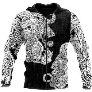 Viking Mythology 3D-geprint Sweatshirt - Noordse Keltische Draak Unisex Hip Hop Street Pullover Hoodie - Lente en Herfst Lange Mouw Trekkoord Los Jack(Color:Zip Hoodie,Size:XL)