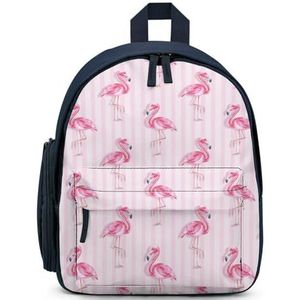 Tropische flamingo en roze strepen rugzak bedrukte laptop rugzak schoudertas casual reizen dagrugzak voor mannen vrouwen blauwe stijl