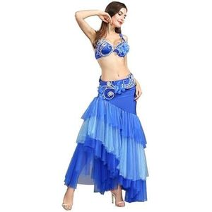 Professionele Buikdansrok Voor Dames Tribal Rave Festival Kostuum Voor Wedstrijden Halloween Feestdansjurken Buikdanseres Bh En Riem Lange Rok,Blauw,L