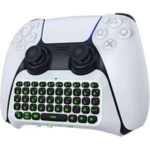 MoKo Achtergrondverlichting, groen toetsenbord voor PS5-controller, mini-QWERTY-toetsenbord, bluetooth, draadloos, compatibel met Playstation 5-controller, oplaadbaar, toetsenbord met 3,5 mm
