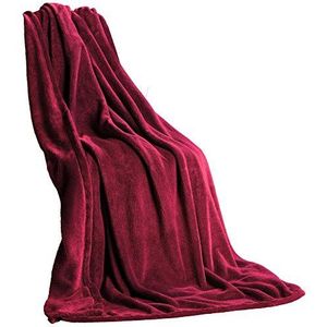 CelinaTex Quebec knuffeldeken XXL 200 x 220 cm bordeaux koraal fleece sprei microvezel sofadek vederlicht