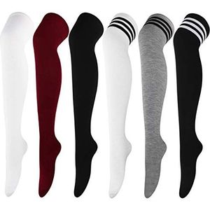 DRESHOW 6 Paar Lang Sokken Dij Hoge Sokken Overknee Sokken Casual Hoge Kousen Voor Meisjes en Vrouwen