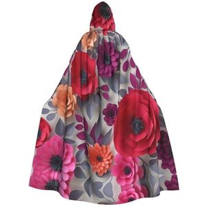 EdWal Rood Roze Bloemen Print Unisex Hooded Mantel, Cosplay Heks Mantel, Volwassen Vampieren Cape, Carnaval Feestbenodigdheden