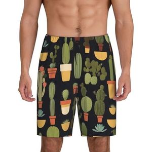 Heren Cactus Print Lounge Shorts Pyjama Bottoms Nachtkleding Shorts Kerst Shorts Losse Sport Broek, Zwart, M