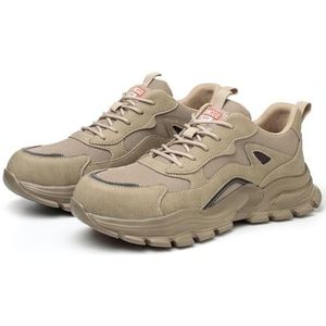 Labor Protection Shoes for Men, Anti Smashing and Anti Piercing Wear-Resistant Work Shoes, Antiskid Safety Protective Shoes, Lightweight Soft Soled Outdoor Adventure Sneakers (Color : Beige, Size :