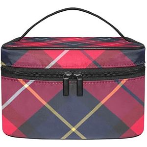 Make-up Organizer Bag, Travel Makeup Bag Organizer Case Draagbare Cosmetische Tas voor Vrouwen en Meisjes Toiletartikelen Rood Plaid, Meerkleurig, 22.5x15x13.8cm/8.9x5.9x5.4in