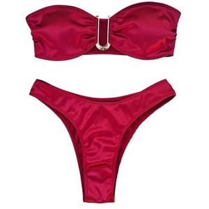 WOYUANSHA Bikini Badpak Dames Bikini Set Dames Badmode Schoudervrij Satijn Bikini Set Met Sneldrogend Gewatteerd Draadloos Badpak Voor Vrouwen