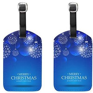 Bagage Labels,Blauwe Achtergrond van Kerst Ball Sneeuwvlokken Bagage Bag Tags Travel Tags Koffer Accessoires 2 Stuks Set