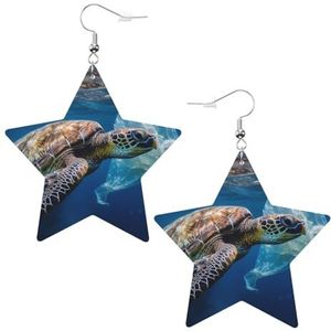 Lederen Oorbellen voor Vrouwen Mode Ster Oorbel Zeeschildpad en Plastic Star Drop Dangle Oorbellen Sieraden Set Kerstcadeaus Valentijnsdag Verjaardag, Eén maat, Geen edelsteen