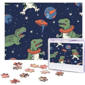Grappige astronaut dinosaurus raket puzzels gepersonaliseerde puzzel 500 stukjes legpuzzels van foto's foto puzzel voor volwassenen familie (51,8 cm x 38 cm)
