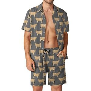 Jersey Koe Boerderij Dieren Heren Hawaiiaanse Bijpassende Set 2-delige Outfits Button Down Shirts En Shorts Voor Strand Vakantie