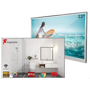 Soulaca Slimme Spiegel Badkamer-TV 22-inch IP66 waterdichte met Wi-Fi, Geïntegreerde Luidsprekers