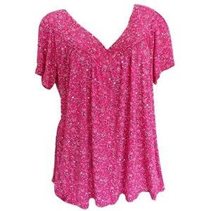 beetleNew Dames Boho Bloemenprint V-hals Tops Casual Geplooide Korte Mouw Shirts Blouse Plus Size Tuniek Top voor Leggings Sale, Mode Dames Tops UK, roze (hot pink), M