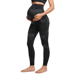 CRZ YOGA Dames Butterluxe Zwangerschapslegging over de buik 28"" - Workout Activewear Yoga Zwangerschapsbroek Boterzacht Black Tie Dye Flowers XL