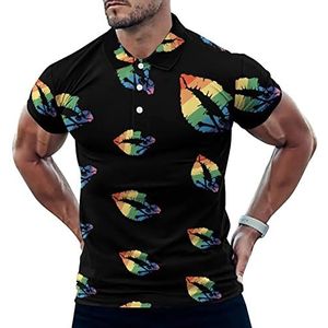 Homo Regenboog LGBT Trots Lippen Schedel Casual Poloshirts Voor Mannen Slim Fit Korte Mouw T-shirt Sneldrogende Golf Tops Tees 2XL