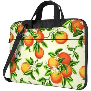 LAMAME Vruchten Watermeloen Gedrukt Draagbare Computer Tas Computer Beschermende Tas Schoudertas Laptop Tas, Gele bloesem en oranje vruchten, 15.6 inch