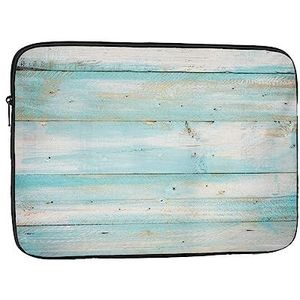 Vintage Strand Hout Oude Blauwe Kleur Houten Plank Gedrukt Laptop Sleeve Notebook Schokbestendige Beschermende Tas Draagtas Laptop Cover 15 Inch