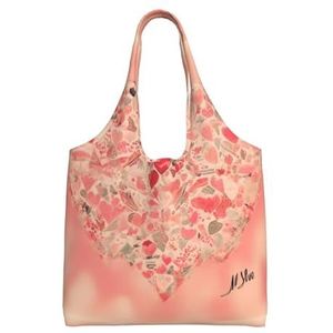 XIAOYANS Rode Hart Bloemen Extra Grote Capaciteit Schouder Canvas Tas Voor Winkelen Reizen Dagelijks Gebruik, Zwart, Eén maat