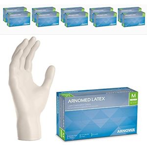 ARNOMED Latex wegwerphandschoenen M, wit, poedervrij, 1000 stuks, wegwerphandschoenen, handschoenen voor eenmalig gebruik, verkrijgbaar in maat XS, S, M, L & XL