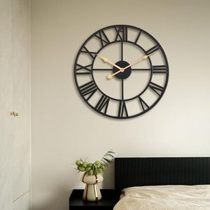 ACCSHINE Wandklok, groot, zonder tikker, geluid, 50 cm, Romeinse cijfers, kwarts, op batterijen, eenvoudig af te lezen, voor kamer, thuis, keuken, slaapkamer, kantoor, school