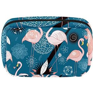 Cosmetische Tassen Voor Vrouwen Kleine Make-up Tas Reizen Toilettas Pouch Organizer Rits Flamingo Koppels Blauw Boho Bloem, Meerkleurig, 17.5x7x10.5cm/6.9x4.1x2.8in