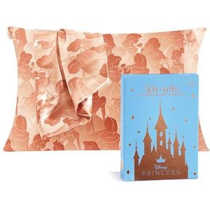 Disney x Kitsch Satijnen kussensloop voor haar - zachter dan zijden kussensloop voor haar en huid, verkoelende kussensloop hoes met rits | Satijnen kussenslopen standaardformaat (prinsessenfeest)
