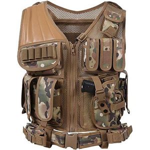 N / A Militair tactisch vest voor heren, verstelbaar tactisch vest uit de Elite-serie, camping in de open lucht, jacht, vissen, wandelen, airsoft-oorlogsspel, CP, 20X30CM