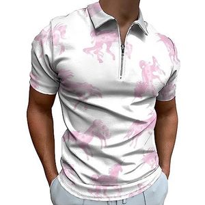 Aquarel Roze Eenhoorn Polo Shirt voor Mannen Casual Rits Kraag T-shirts Golf Tops Slim Fit