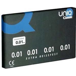 UNIQ Classic 0.01 - extreem dunne en latexvrije condooms voor mensen met een allergie, absoluut geurloos en hypoallergeen, ook te gebruiken met oliehoudende glijmiddelen, 1 x 3 stuks