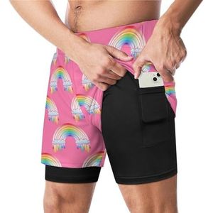 Regenboog Patroon Grappige Zwembroek met Compressie Liner & Pocket Voor Mannen Board Zwemmen Sport Shorts