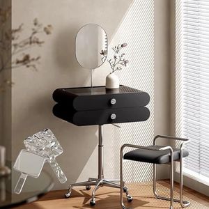 Klein Kaptafeltje Met 2 Lades En Spiegel,Verplaatsbaar,Optilbaar,In Hoogte Verstelbaar,Retro In Scandinavische Bauhaus-stijl(Noir)