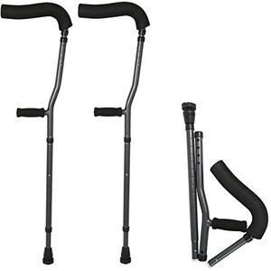 Opvouwbare Okselkrukken, F-Vormige in Hoogte Verstelbare Krukken, Loopkrukken voor Senioren en Gehandicapten, Zwart, 1 Paar