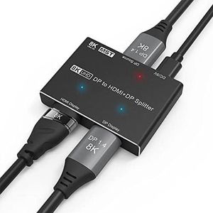 DP naar DP+HDMI splitter 1 in 2 Out MST SST Hub Splitter 8K @30Hz 4K @120Hz DP 1.4 naar richtingsconverter multi-screen overdracht