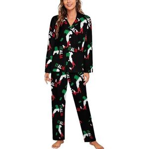 Italië Vlag Kaart Vrouwen Lange Mouw Button Down Nachtkleding Zachte Nachtkleding Lounge Pyjama Set M