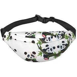 Panda on The Tree Branch Fanny Pack Casual Heuptas Verstelbare Heuptas Crossbody Tas voor Sport Reizen, Zwart, Eén maat