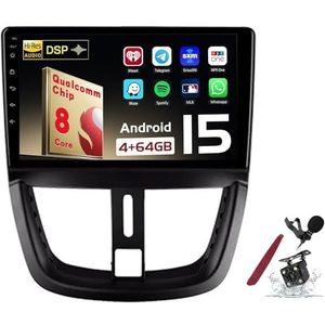 Android 15 Autoradio Sat Navi voor P-eugeot 207(2006-2015) 9 Inch Touchscreen Multimedia Speler met Draadloze Carplay GPS Navigatie FM RDS Bluetooth 5G-WiFi SWC DSP,M150s