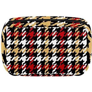 Reis Gepersonaliseerde Make-up Bag Cosmetische Tas Toiletry tas voor vrouwen en meisjes Houndstooth Rood Zwart Wit Geel, Meerkleurig, 17.5x7x10.5cm/6.9x4.1x2.8in