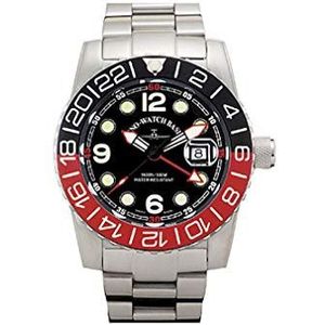 Zeno-Watch - Polshorloge - Mannen - Airplane Diver Quartz GMT Points (Dual Time). Zwart / rood - 6349Q-GMT-a1-7M