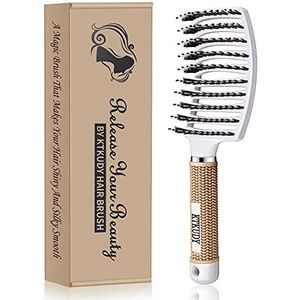 KTKUDY Ontwarrende haarborstel - varkenshaar en klitvrij ontwerp voor kinderen, vrouwen en mannen - perfect voor nat en droog haar - glad, magisch pijnvrij stylen (wit)