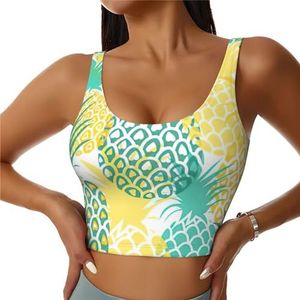 Tropische Ananas Print Comfortabele Vrouwen Sport Vest Yoga Workout Vest Voor Vrouwen Lichtgewicht Zomer, Zwart, S