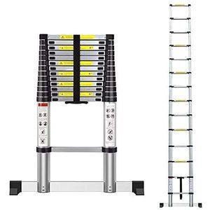 Telescoopladder, multifunctionele ladder, vouwladder, draagbaar, telescopische ladder van aluminium, maximale belastbaarheid: 150 kg (4,1 m, zwart zilver)